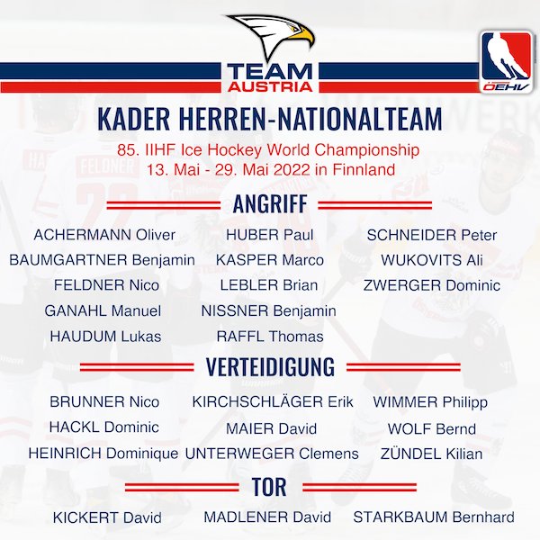 Österreich Kader Eishockey WM 2022