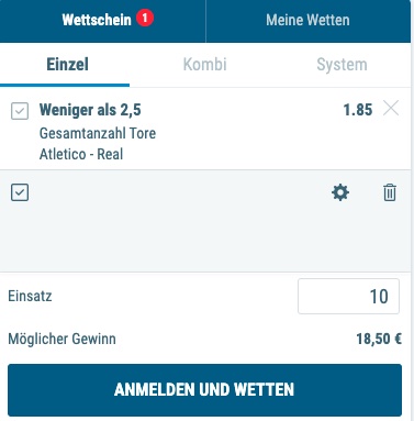 Over Under Wette bei Sportingbet