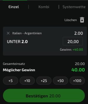 Mobilebet Quoten und Wetten zu Italien - Argentinien