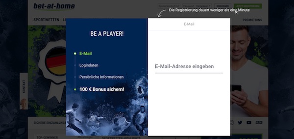 Bet at home Registrierung Formular
