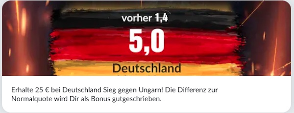 Quote 5.0 auf Sieg Deutschland vs. Ungarn