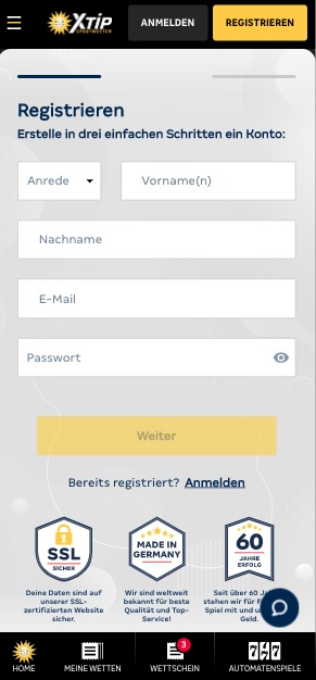 Registrieren in der Merkur Sports App