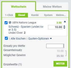 Bet at home Wette zum Spiel Schweiz gegen Spanien