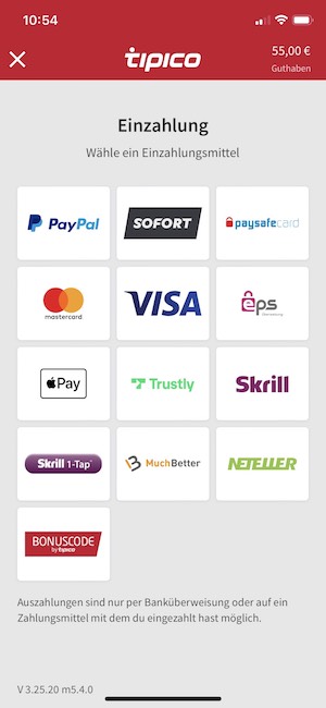 Zahlungsmethoden in der Tipico App
