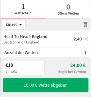 Tipico Wette zu Deutschland - England