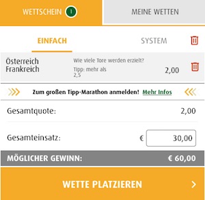 Tipp3 Wette auf Österreich gegen Frankreich