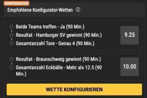 Konfigurator Wette bei Bwin zu Braunschweig - HSV