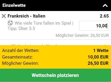 Interwetten Angebot zur Frauen EM in England Wette FRA ITA