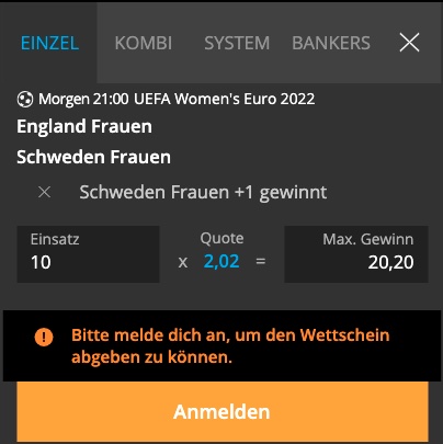 Handicap Wette bei Neo.bet zu England - Schweden