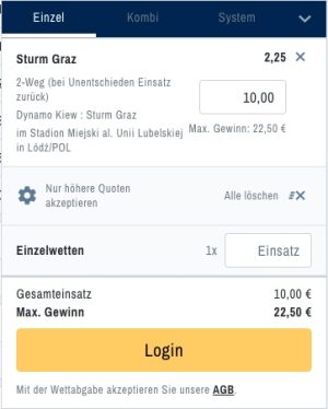 Head to Head Wette bei Admiral auf Dynamo Kiew vs. Sturm Graz