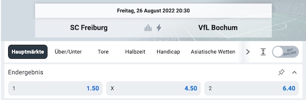 Match Quoten bei Betano zu Freiburg - Bochum