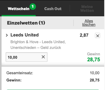 Betway Wette zu Brighton Hove - Leeds