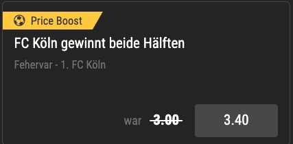 Erhöhte Quoten zu Fehervar - Köln bei Bwin