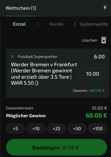 Nutze die Mobilebet Superquoten für deine Bremen - Frankfurt Wetten