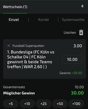 Mobilebet Superquoten zu Köln vs Schalke