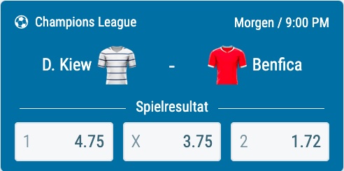 Wettübersicht bei Sportingbet zu Dynamo Kiew - Benfica