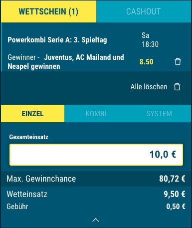 Erhöhte Quoten bei der Powerkombi von sportwetten.de zur Serie A