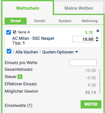Wette bei Bet at Home auf Milan - Napoli