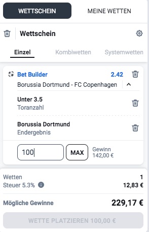 Betano BetBuilder Wette auf BVB vs. Kopenhagen