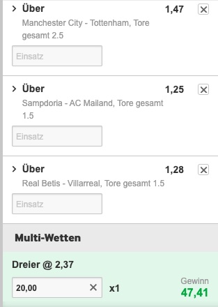 Over Under Kombi Wette bei Betway