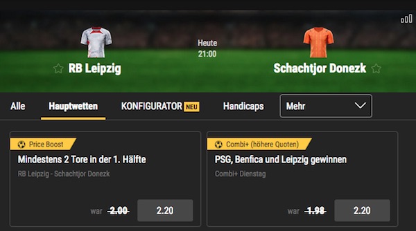 Bwin Price Boost auf RB Leipzig vs Shakhtar