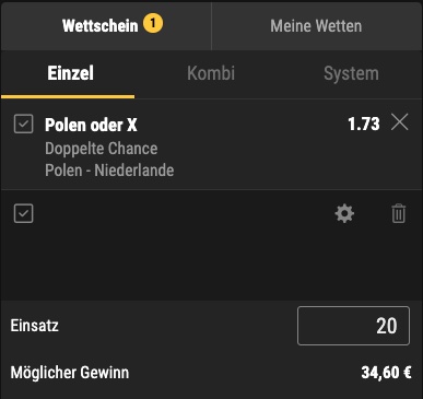 Bwin Wettschein zum Nations League Spiel Polen vs. Niederlande