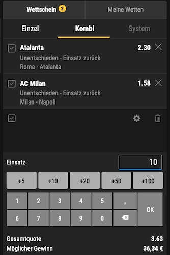 Top-Spiel Kombi in der Serie A bei Bwin