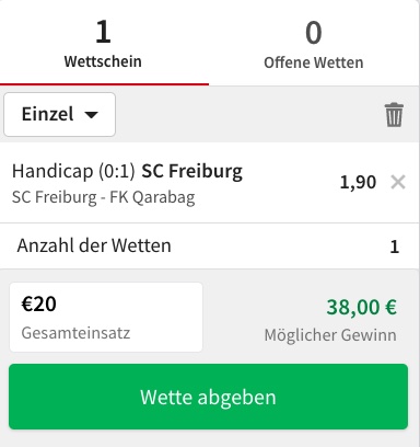 Handicap Wette bei Tipico zu Freiburg - Qarabag