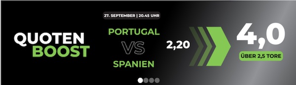 Portugal - Spanien: Quote 4.0 auf Über 2.5 Tore bei Happybet