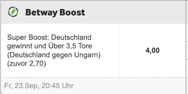Betway Superboost - Deutschland Sieg & über 3.5 Tore zu Quote 4.0