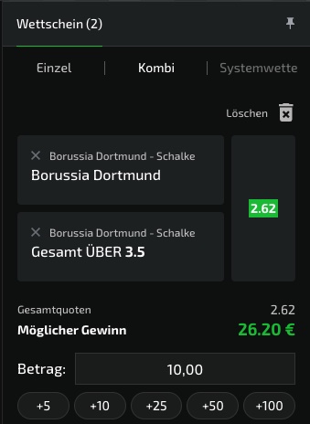 Kassiere eine Freebet für deine Mobilebet Bet Builder Wette zu Dortmund - Schalke
