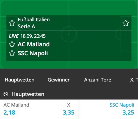 Wettmärkte von Neo.bet zu Milan - Napoli