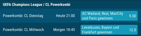 Sportwetten.de CL Powerkombi am 1. Spieltag 2022/23