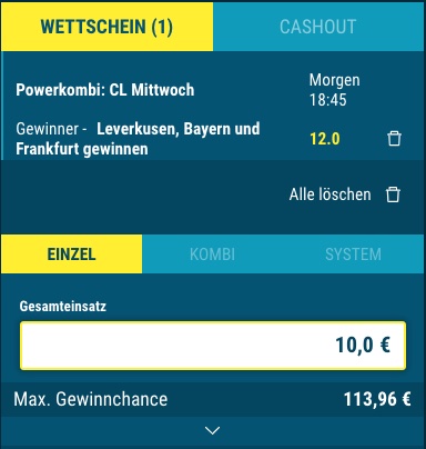 Nutze die erhöhten Quoten der sportwetten.de Powerkombi