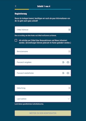 sportwetten.de Registrierung Schritt 1