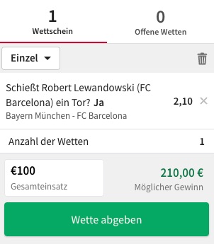 Tipico Bayern - Barca Lewandowski Wette