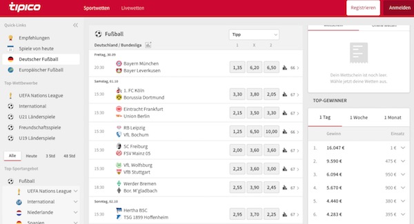 Tipico Bundesliga Wetten Übersicht