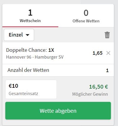 Tipico Doppelte Chance Wette auf Hannover vs. Hamburger SV