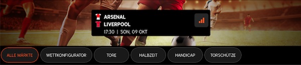 888sport Draw no bet Wette zu Arsenal - Liverpool