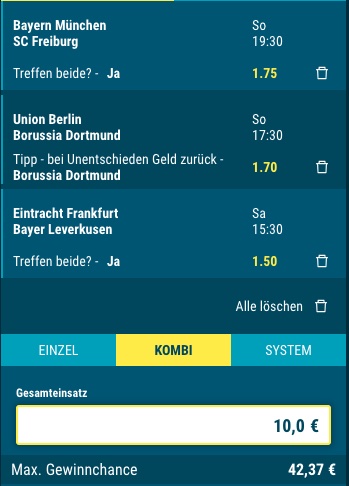 Bundesliga Kombiwette von Pete bei sportwetten.de