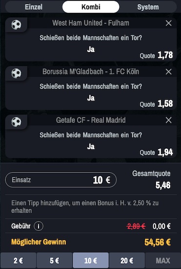 Spiele bei Winamax unsere BTTS Kombi!