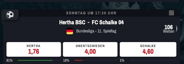 Wettübersicht von Winamax zu Hertha BSC - Schalke 04
