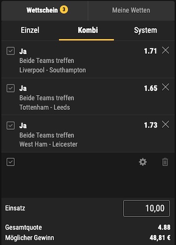 Kombi Wette zur Premier League bei Bwin