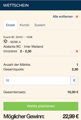 Inter Mailand gewinnt gegen Atalanta bei Happybet