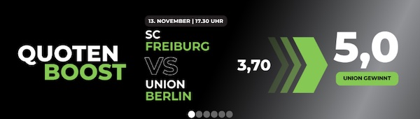 Union gewinnt gegen Freiburg zu Quote 5.0 bei Happybet