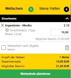Interwetten Tipp Lionel Messi trifft gegen Mexiko