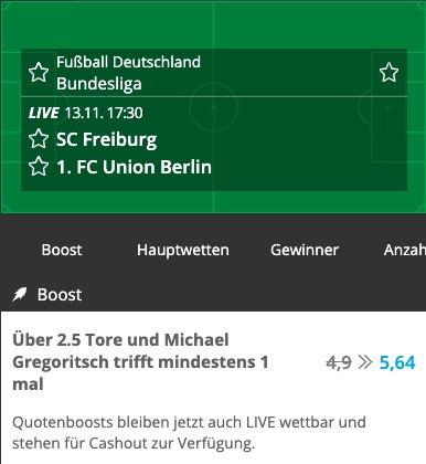 Interessanter Quotenboost bei Neo.bet zu Freiburg - Union Berlin