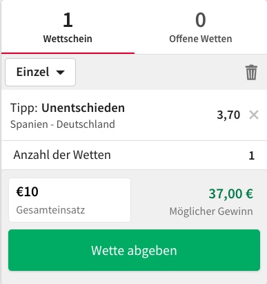 Tipico Wettschein zu Spanien - Deutschland
