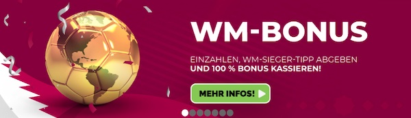 100% bis 50€ Bonus bei Einzahlung und richtigen Weltmeistertipp bei Happybet