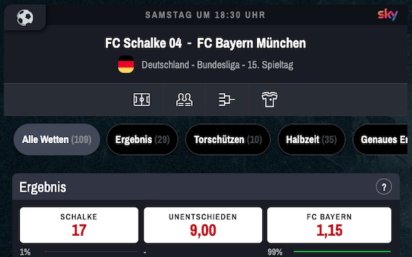 Wettmärkte von Winamax zu Schalke 04 - Bayern München